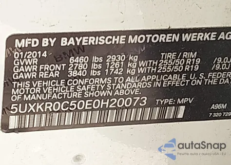 2014 BMW X5 xDrive35I из США, поврежденный, VIN 5UXKR0C50E0H20073